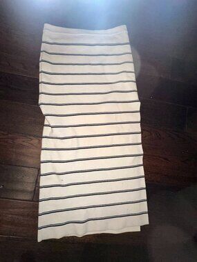 L*Space Cream and Black Striped Ribbed Knit Midi Skirt
